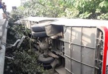 तिब्र गतिमा रहेको बस पुलबाट पल्टिदा २५ जना यात्रु घाइते